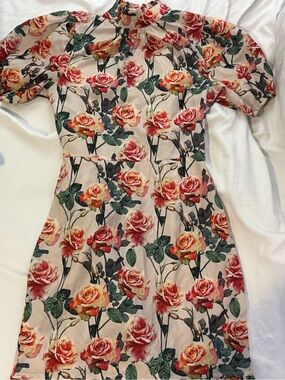 PrettyLittleThing Pink & Orange Rose Print Dress